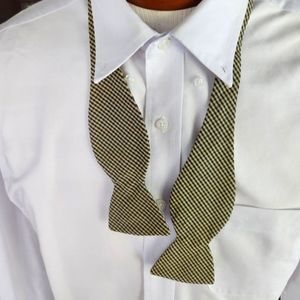 Blue and Gold Check Bow Tie